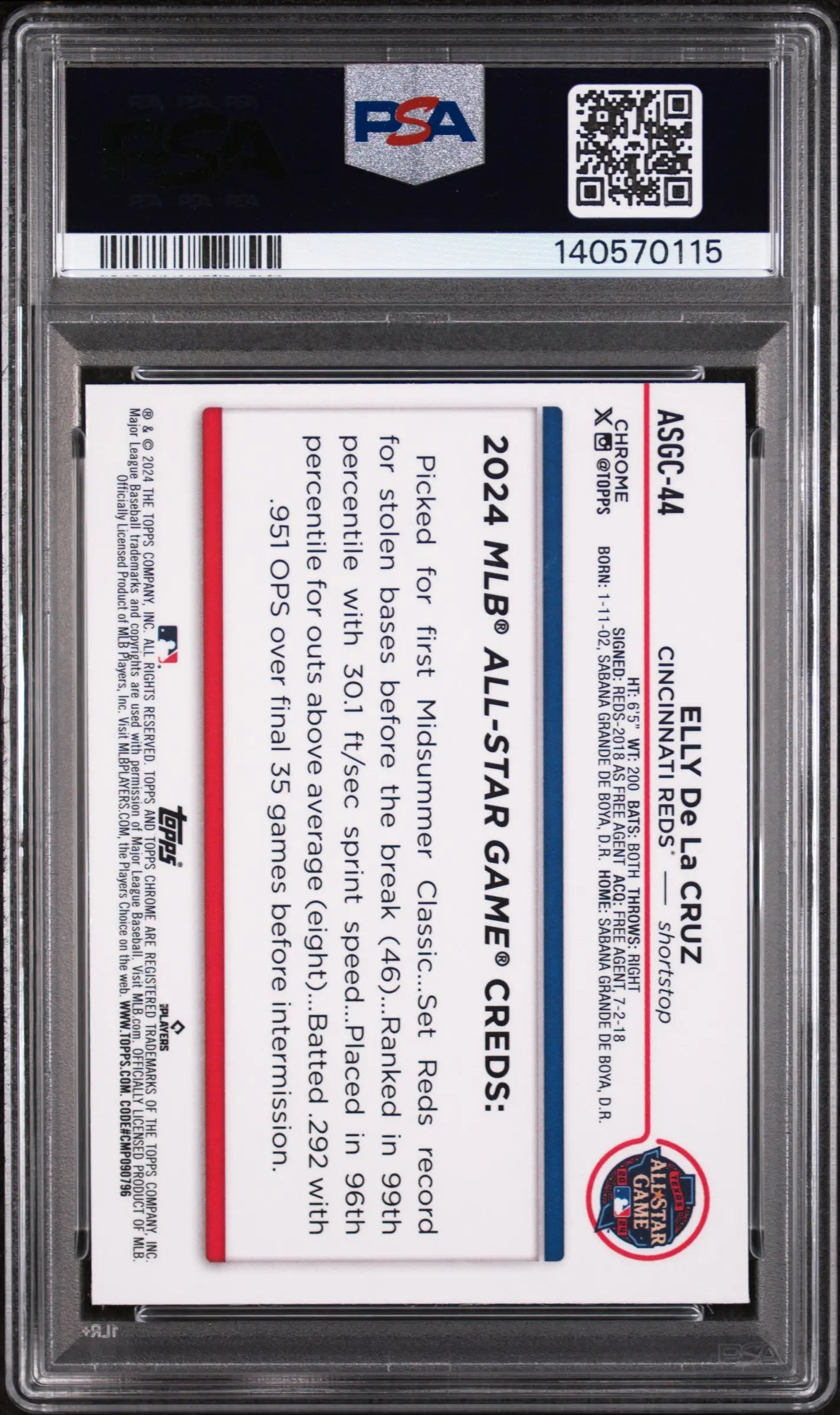 2024 Topps Chrome U 2024 All-Star Game Chrome Elly De La Cruz Rookie RC PSA 8 