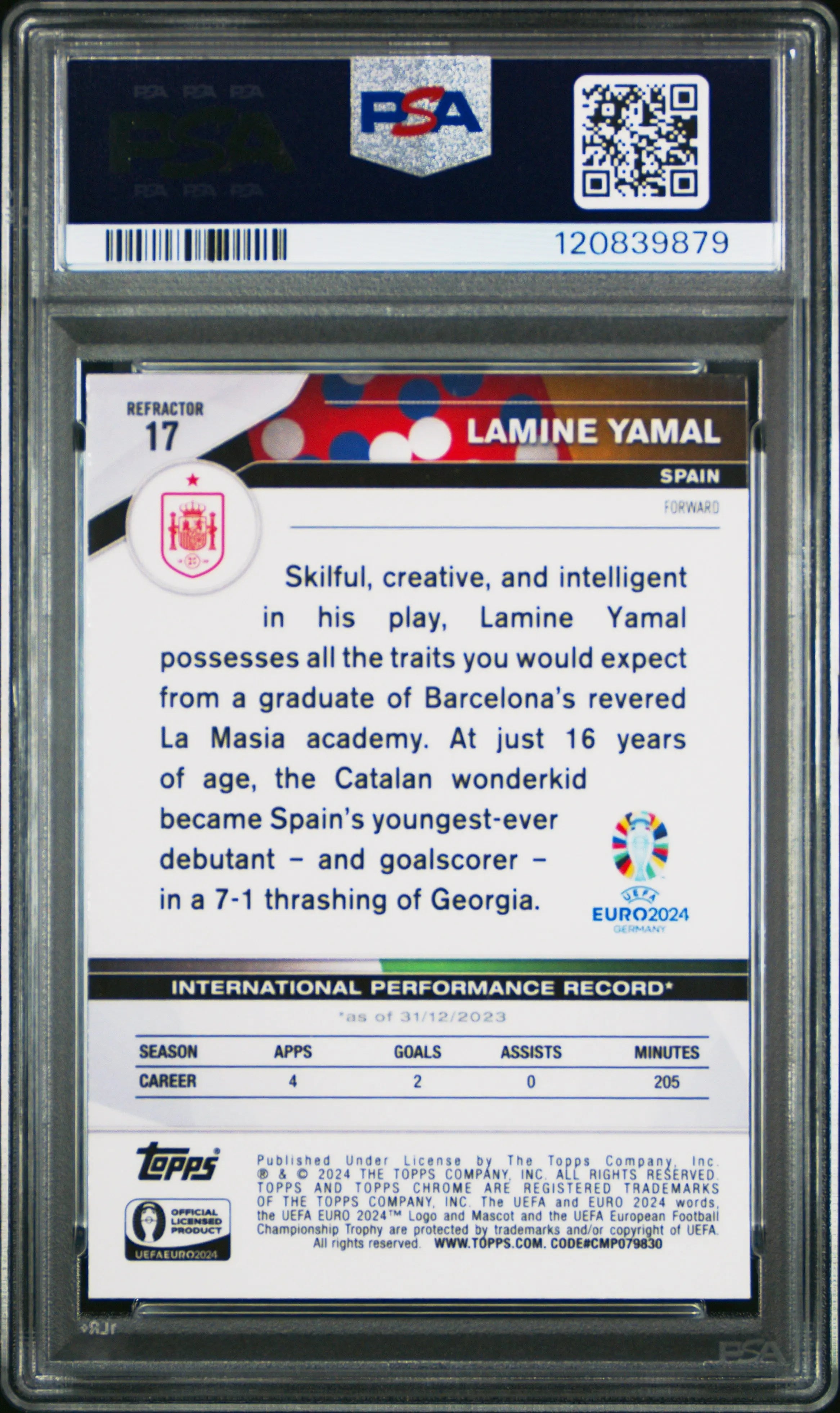 2024 Topps Chrome UEFA Euro Lamine Yamal #17 Refractor PSA 10 
