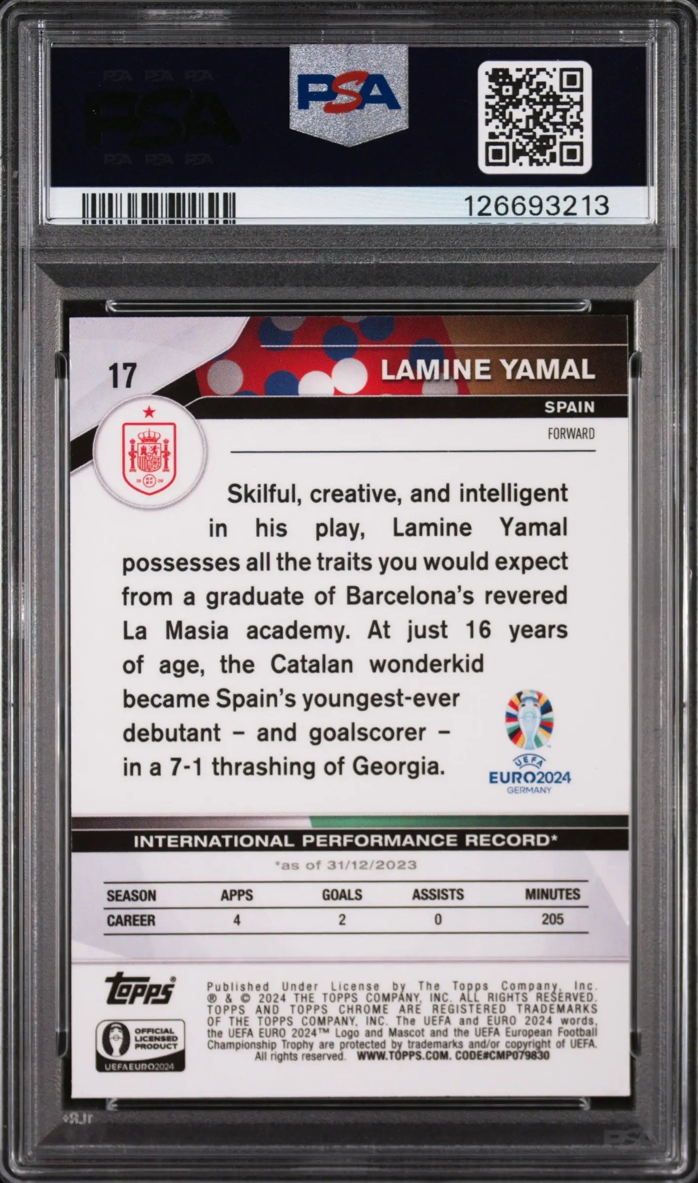 2024 Topps Chrome UEFA Euro National Debut Lamine Yamal  PSA 9 