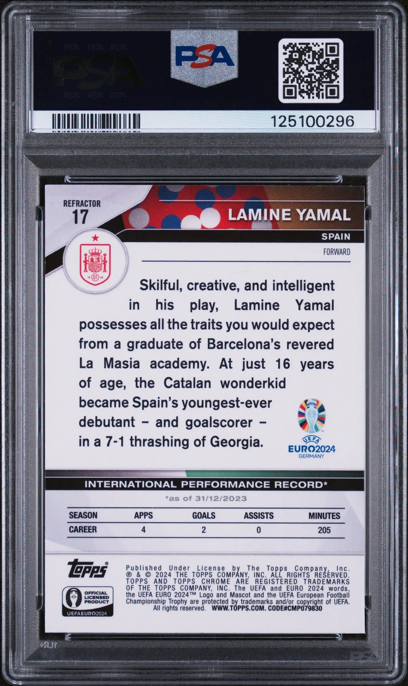 2024 Topps Chrome UEFA Euro National Debut Lamine Yamal #17 Refractor PSA 10 