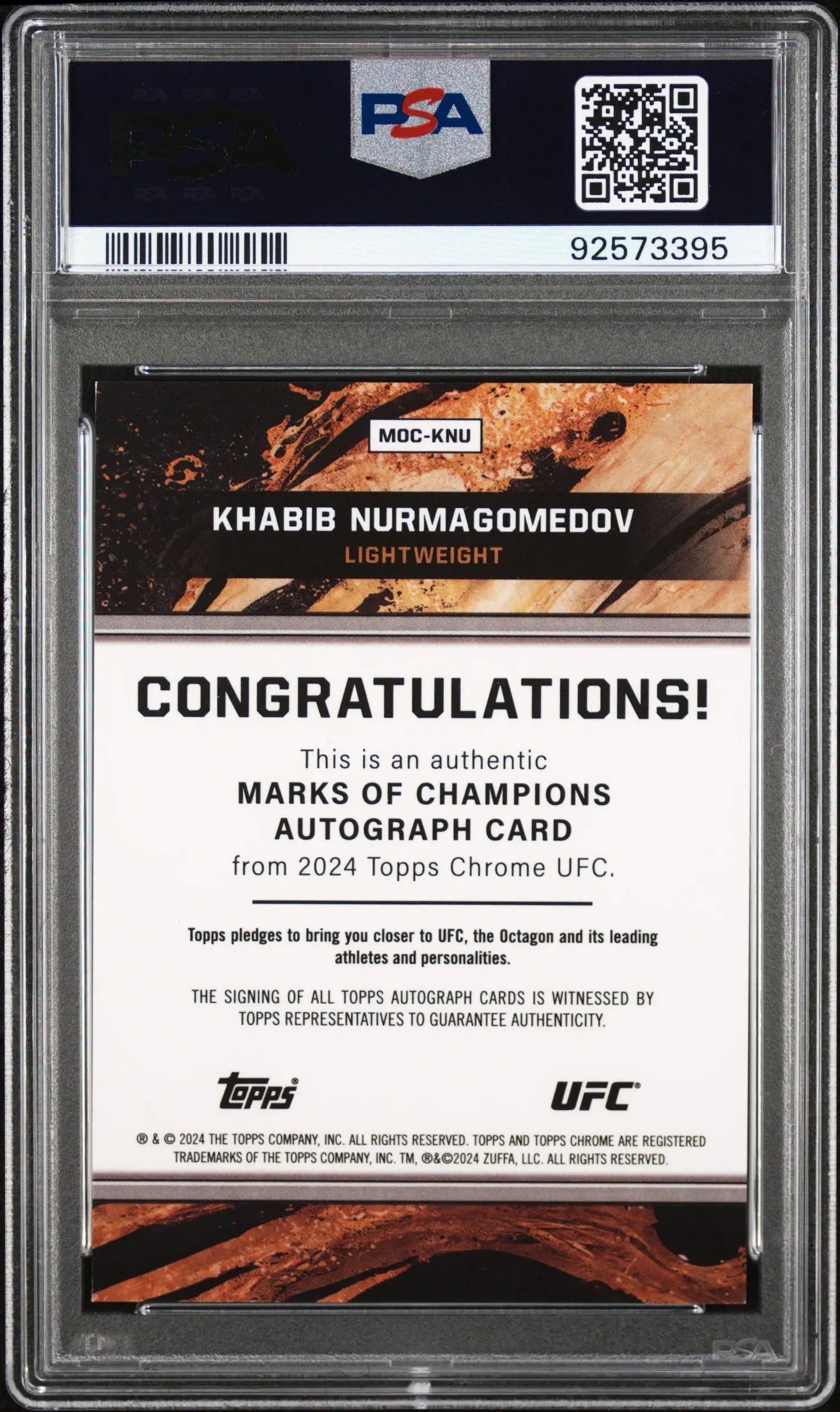 2024 Topps Chrome UFC Marks Of Champions Autographs Khabib Nurmagomedov #MOCKNU Champs Gold Ref PSA 9 