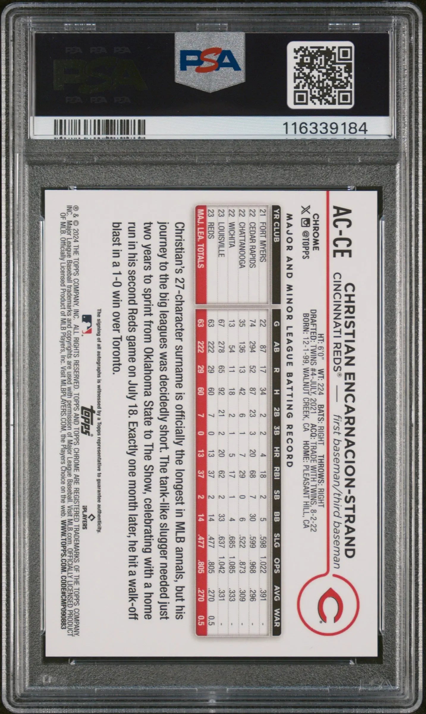 2024 Topps Chrome UPD Baseball  C. Encarnacion-Strand Aqua Wave Auto PSA 9 /199 