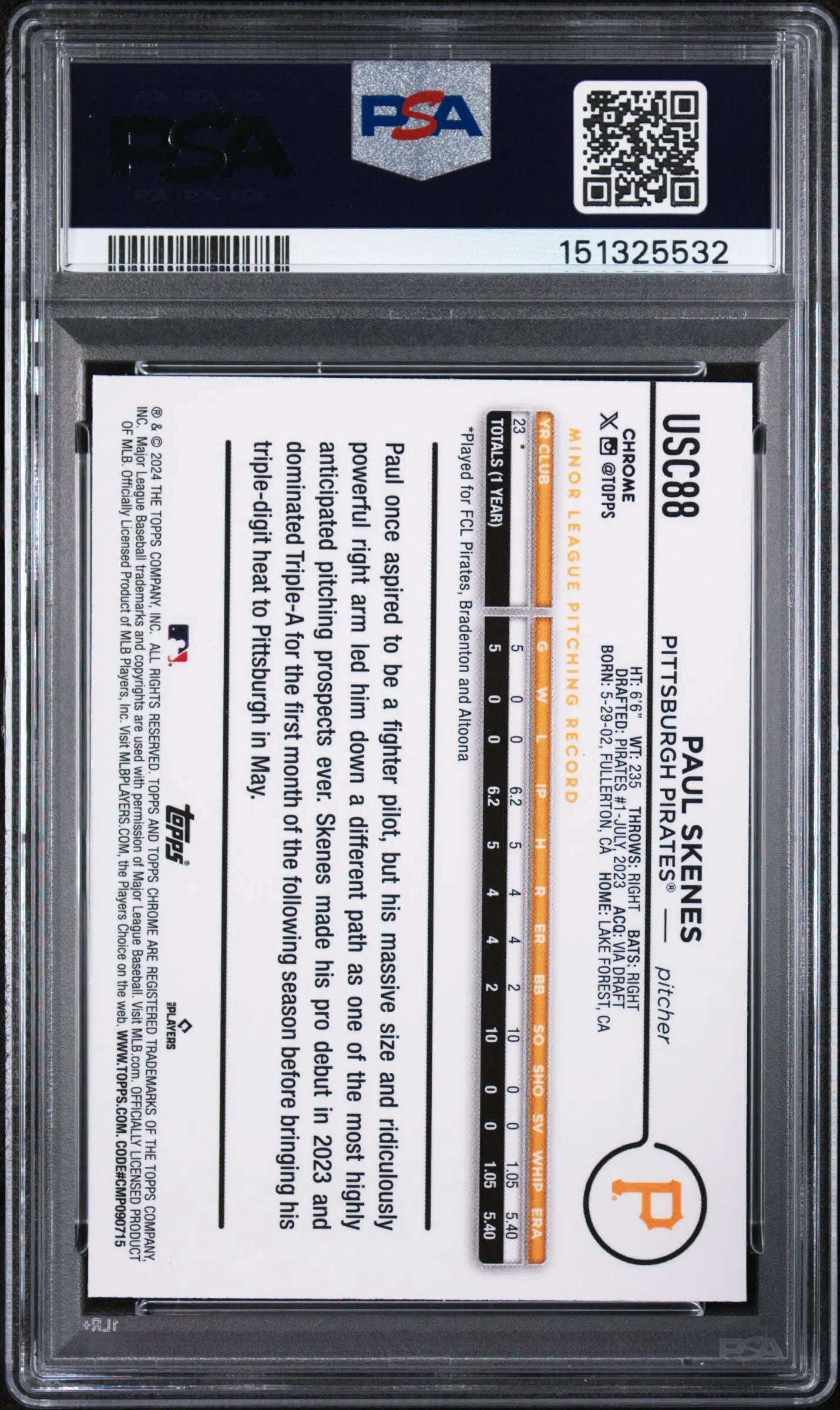 2024 Topps Chrome Update Rookie Paul Skenes X-Fractor RC PSA 10 