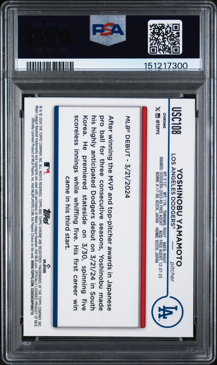 2024 Topps Chrome Update Rookie Yoshinobu Yamamoto X-Fractor RC PSA 9 