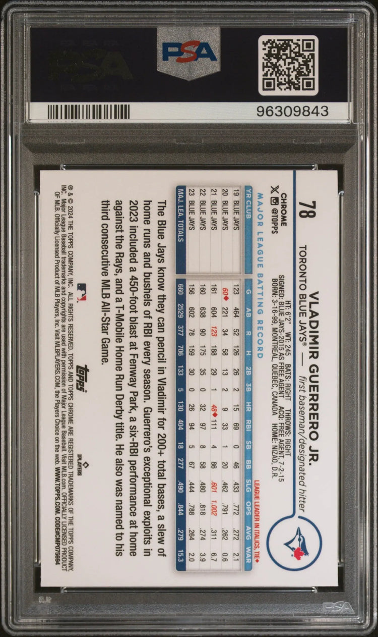 2024 Topps Chrome Vladimir Guerrero JR.  Magenta Speckle Refractor /350 PSA 10 