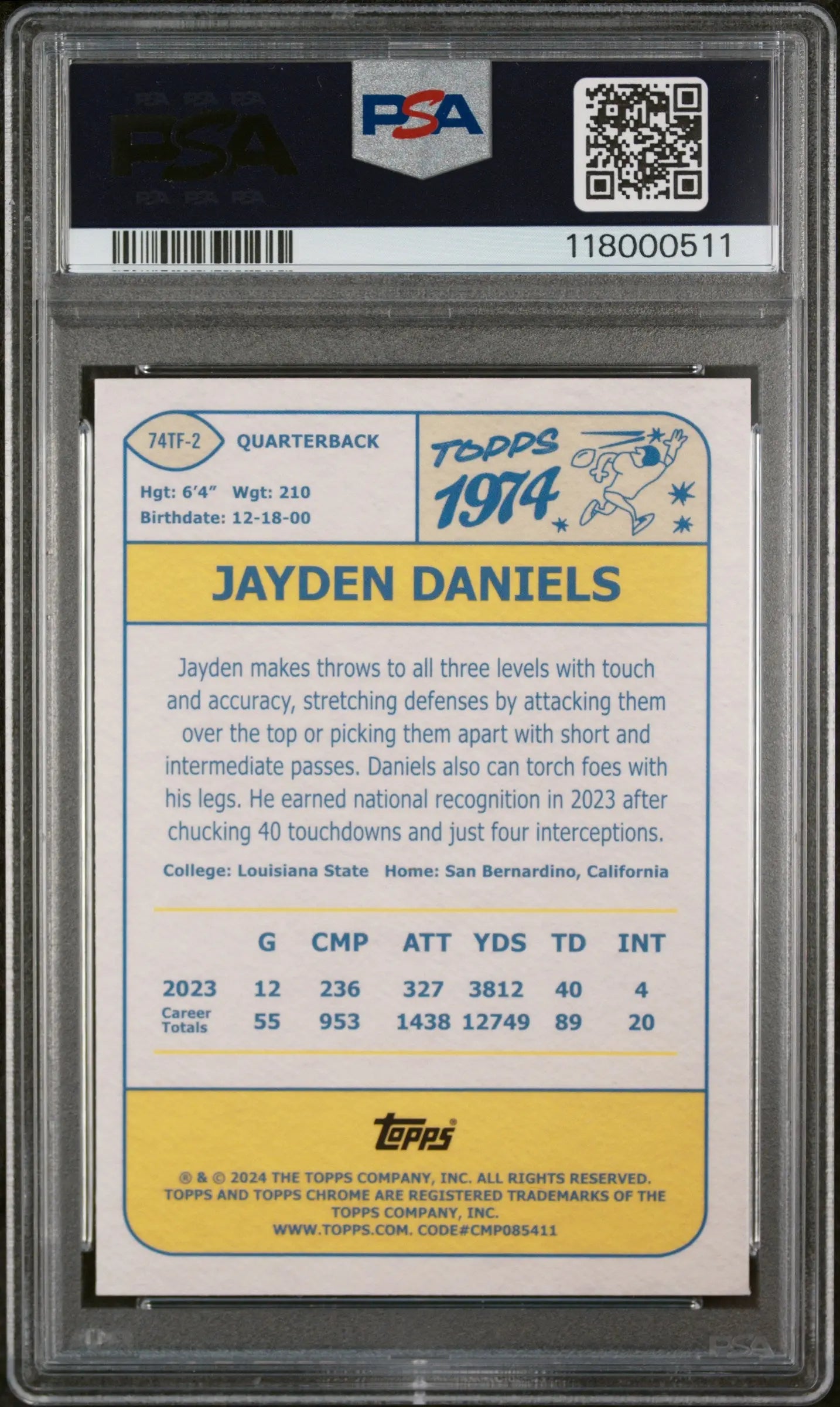 2024 Topps Chrome '74 Topps Football Jayden Daniels RC X Fractor PSA 9 