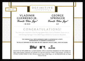 2024 Topps Definitive Autograph Patch George Springer/ Vladimir Guerrero Jr. /10 