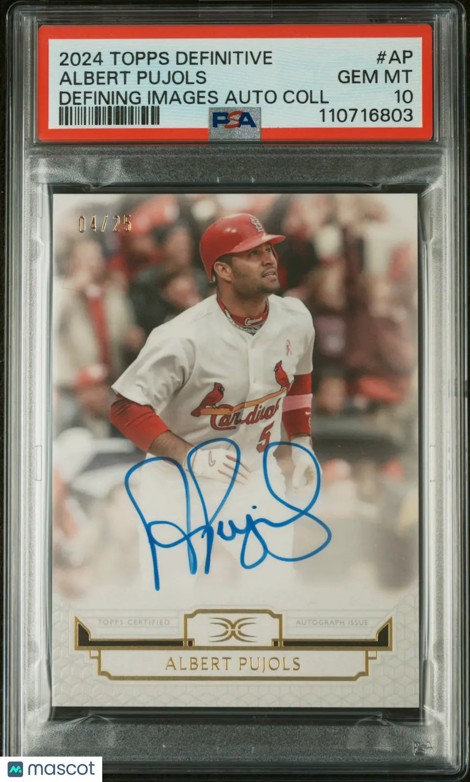 2024 Topps Definitive Baseball Defining Images Auto Albert Pujols PSA 10 /25 