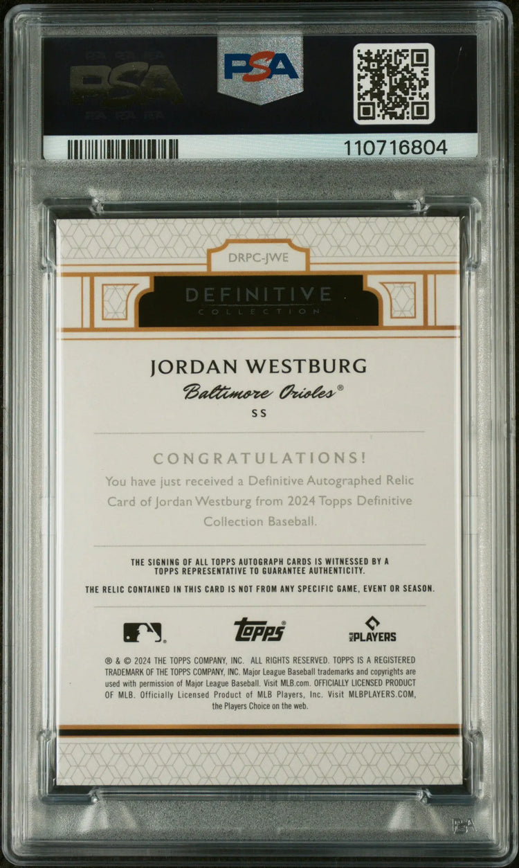 2024 Topps Definitive Collection Rookie Patch Auto Jordan Westburg PSA 9 /50 