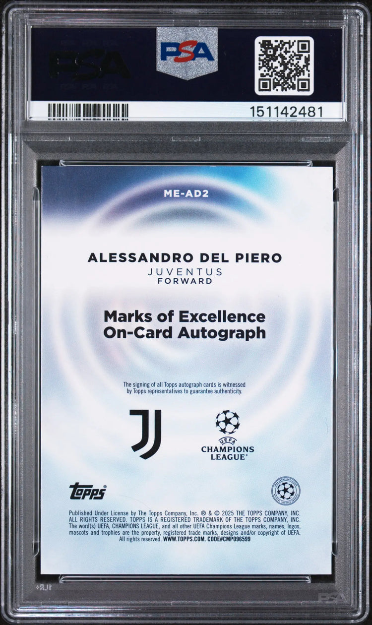 2024 Topps Definitive UCC Marks Of Excellence A. Del Piero Auto Gold /50 PSA 9 
