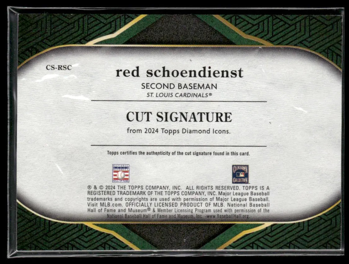 2024 Topps Diamond Icons Green Cut Signature Auto Red Schoendienst /3 