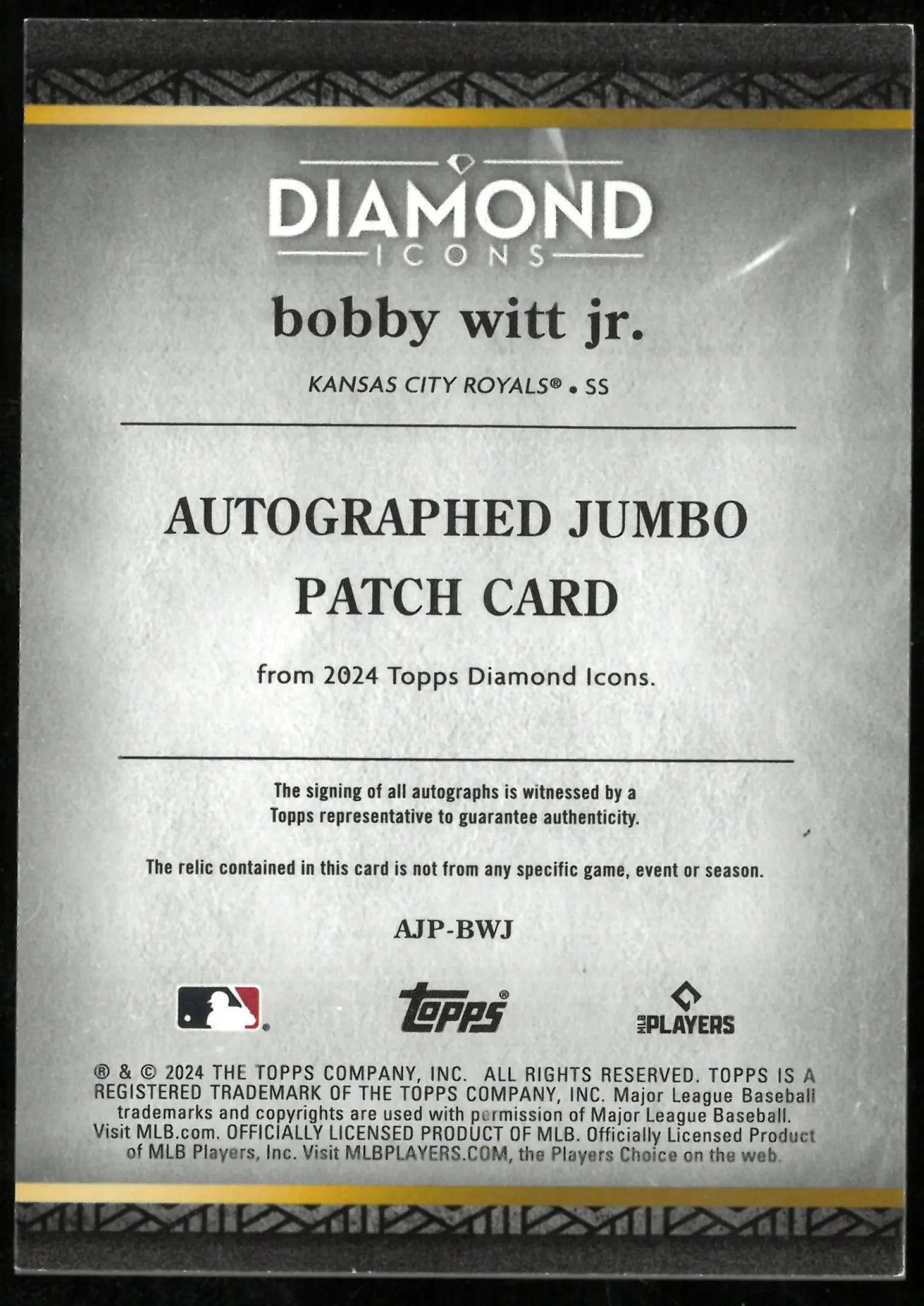 2024 Topps Diamond Icons Jumbo Patch Auto Bobby Witt Jr /25 