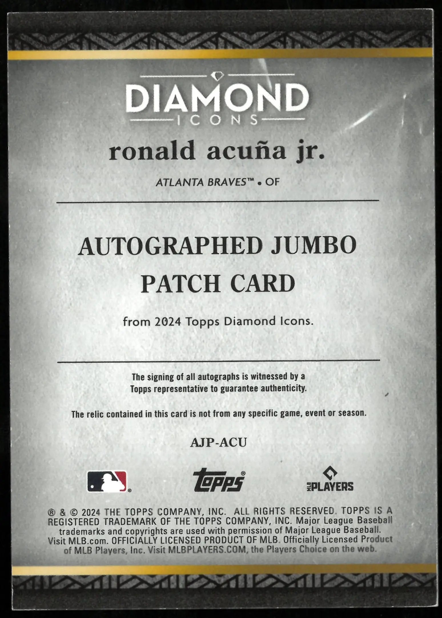 2024 Topps Diamond Icons Jumbo Patch Auto Ronald Acuna Jr /10 