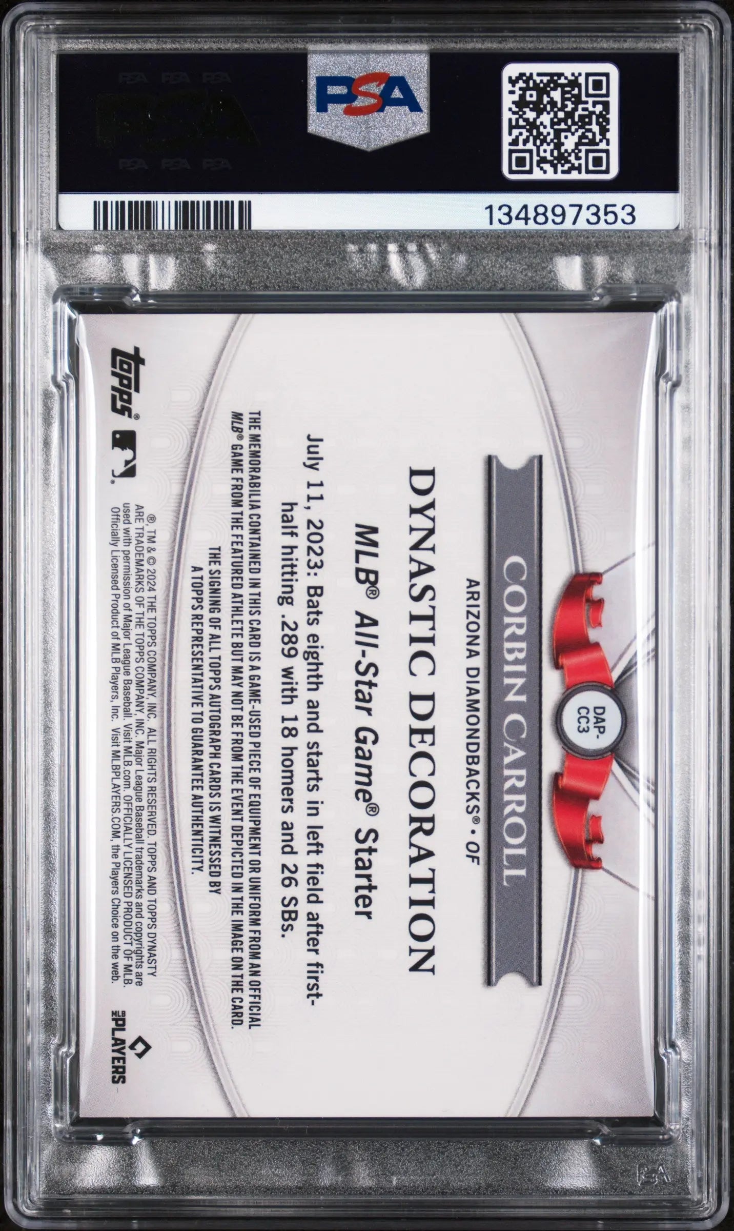 2024 Topps Dynasty Autograph Auto Patch Corbin Carroll  1/10 PSA 10 