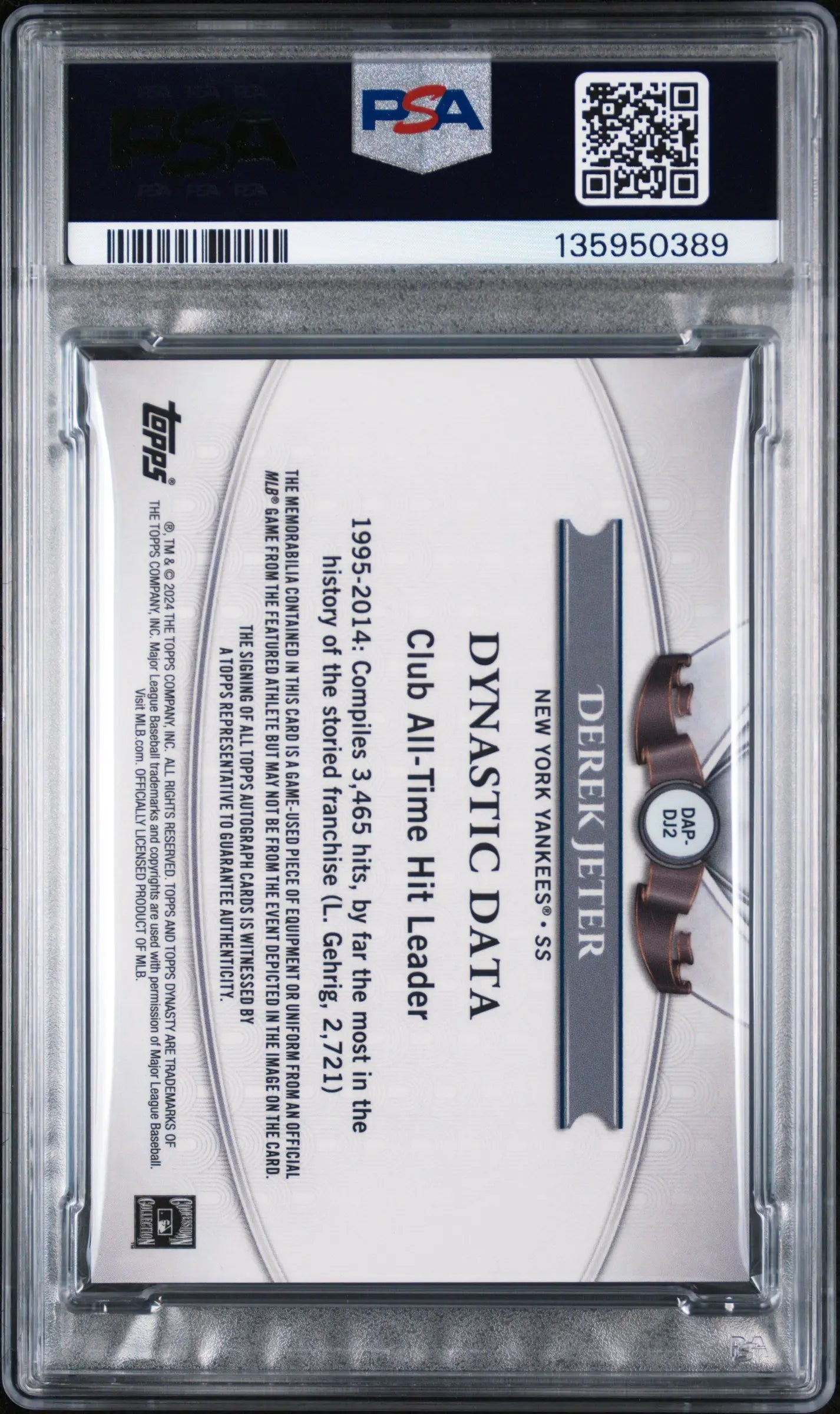 2024 Topps Dynasty Autographed Auto Patch Derek Jeter Bronze /10 PSA 10 