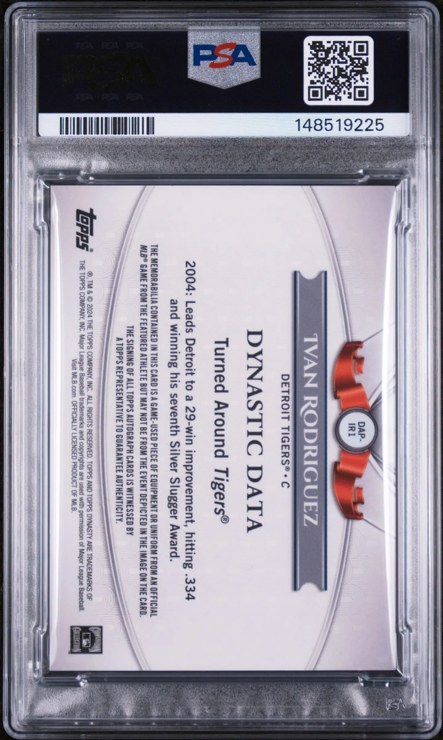 2024 Topps Dynasty Autographed Patch Ivan Rodriguez Auto /10 PSA 9 