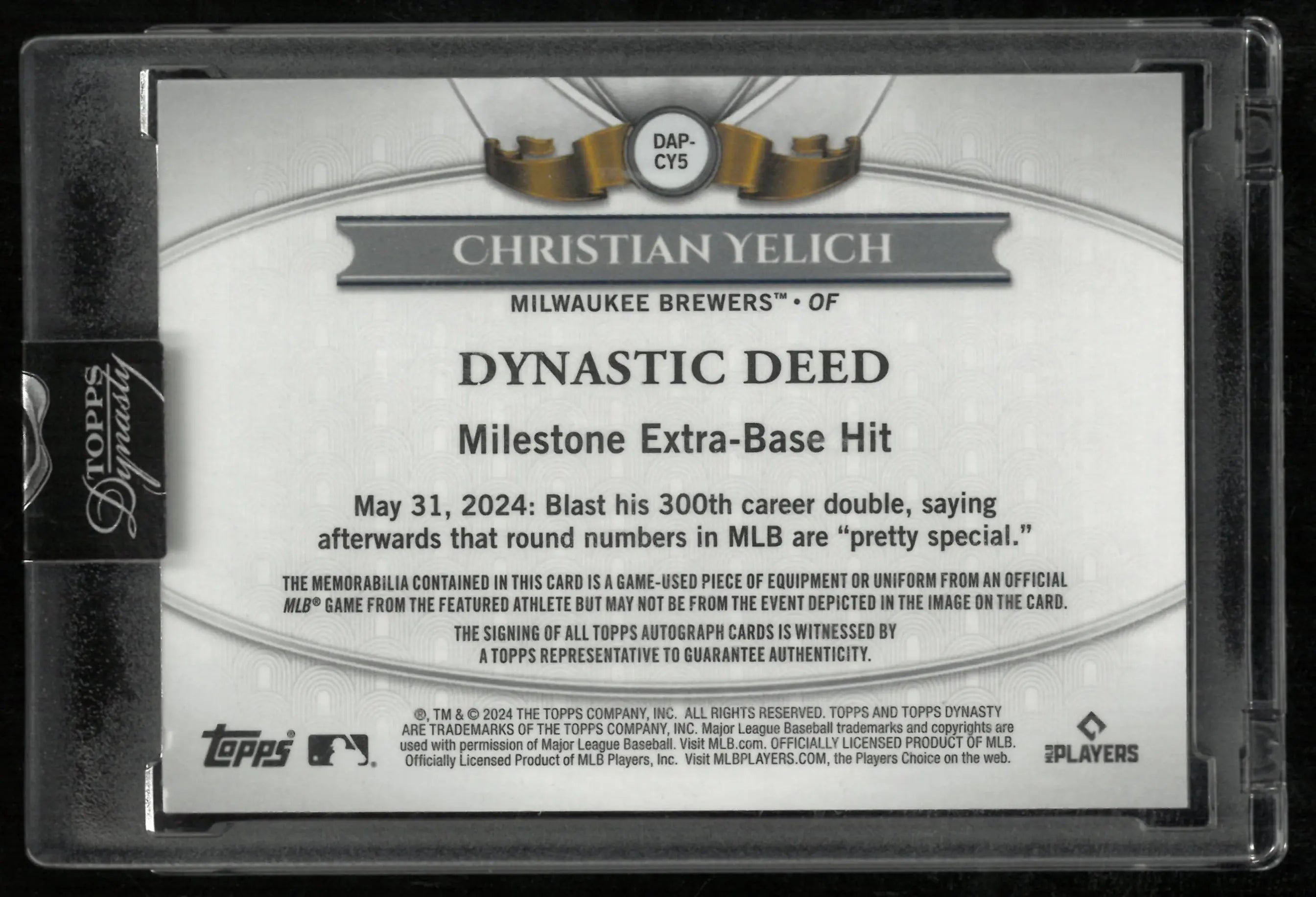 2024 Topps Dynasty Baseball Dynastic Deed Patch Auto Christian Yelich 1/1 