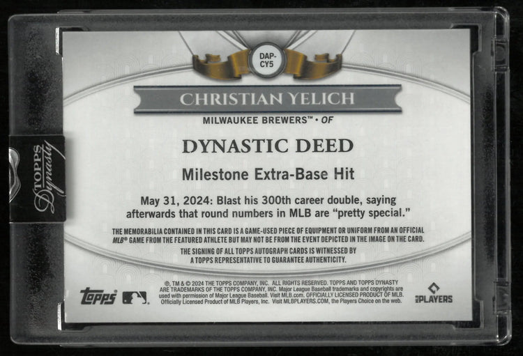 2024 Topps Dynasty Baseball Dynastic Deed Patch Auto Christian Yelich 1/1 