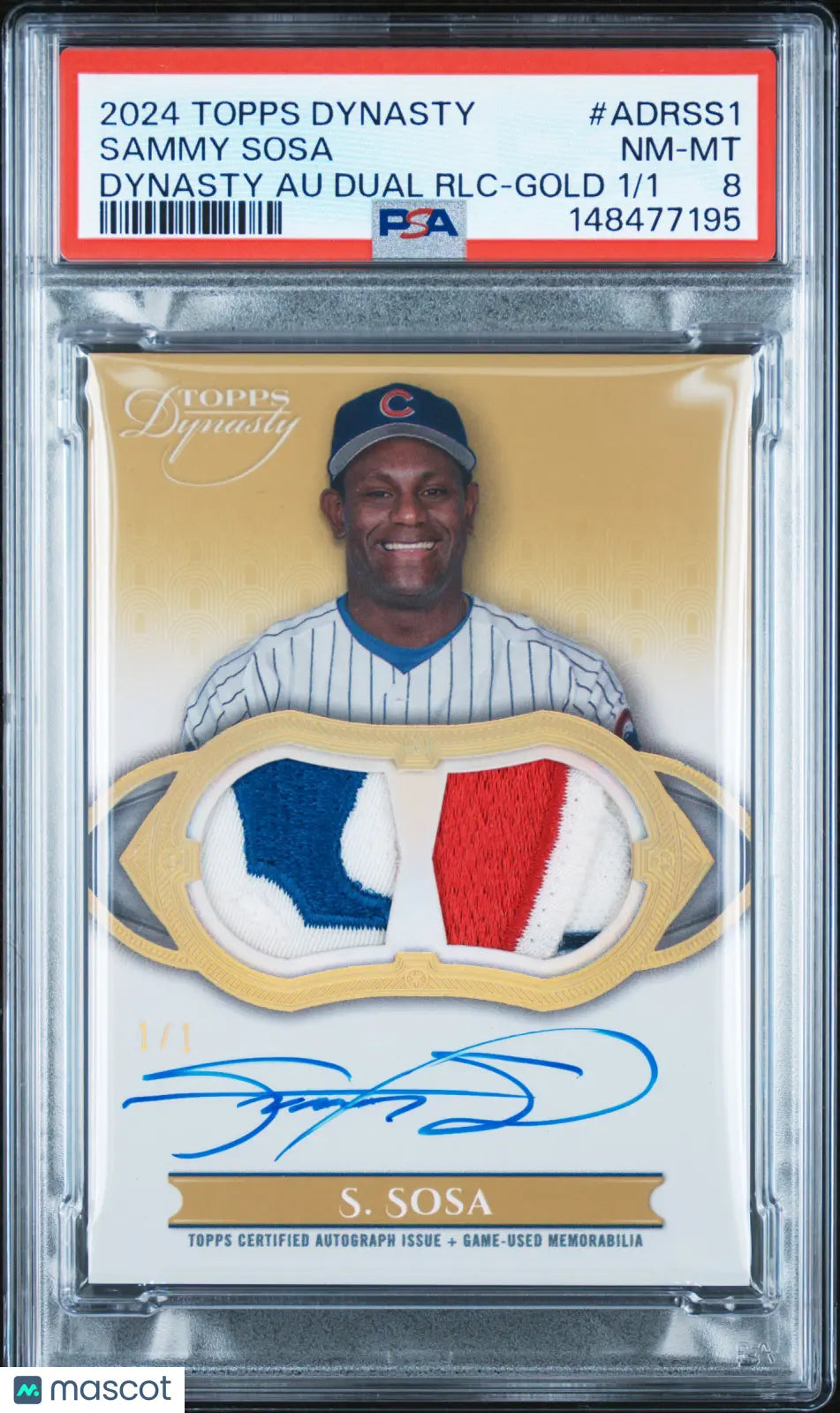 2024 Topps Dynasty Baseball Dynasty Dual Patch Auto Sammy Sosa Gold 1/1 PSA 8 