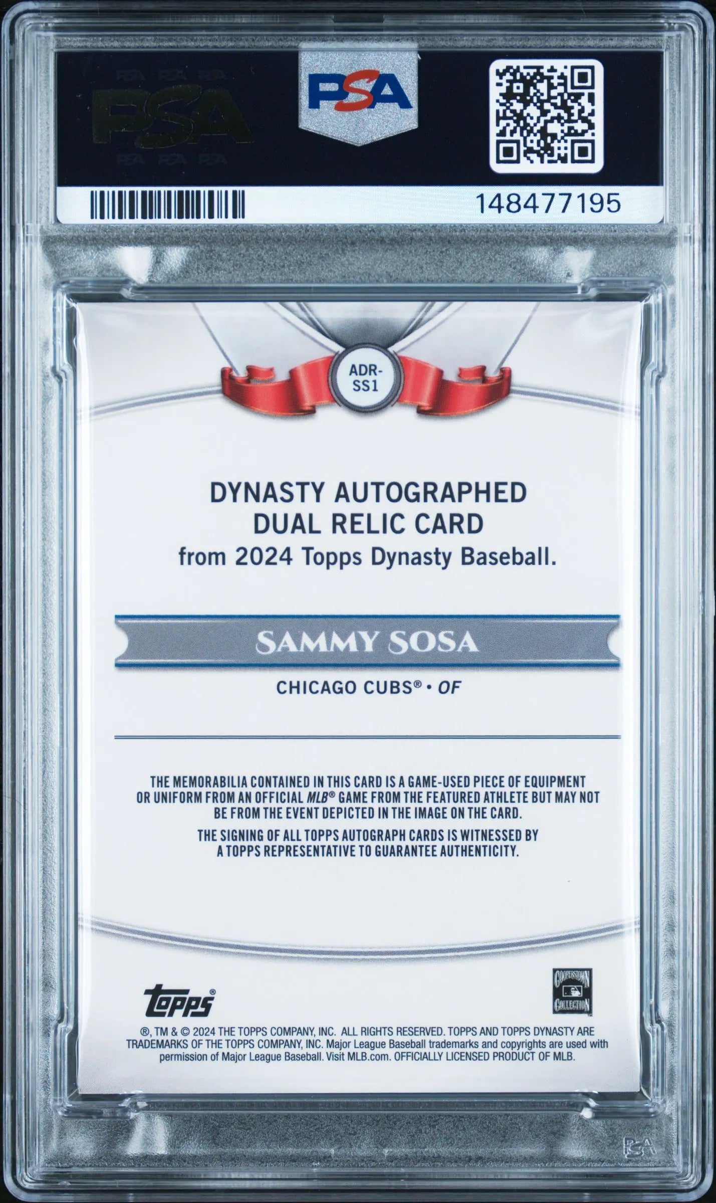 2024 Topps Dynasty Baseball Dynasty Dual Patch Auto Sammy Sosa Gold 1/1 PSA 8 