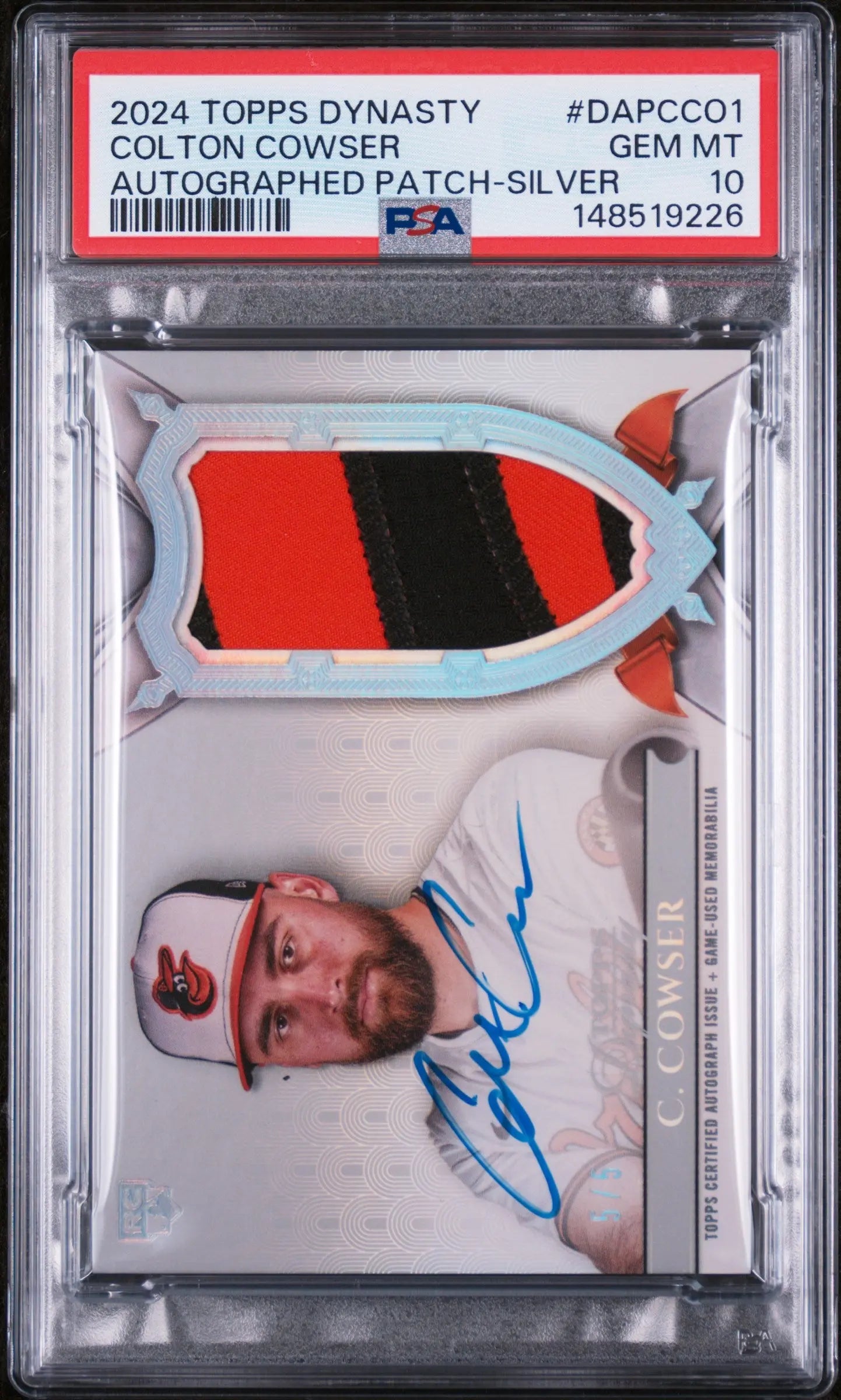 2024 Topps Dynasty Rookie Autographed Patch Colton Cowser Auto Silver /5 PSA 10 