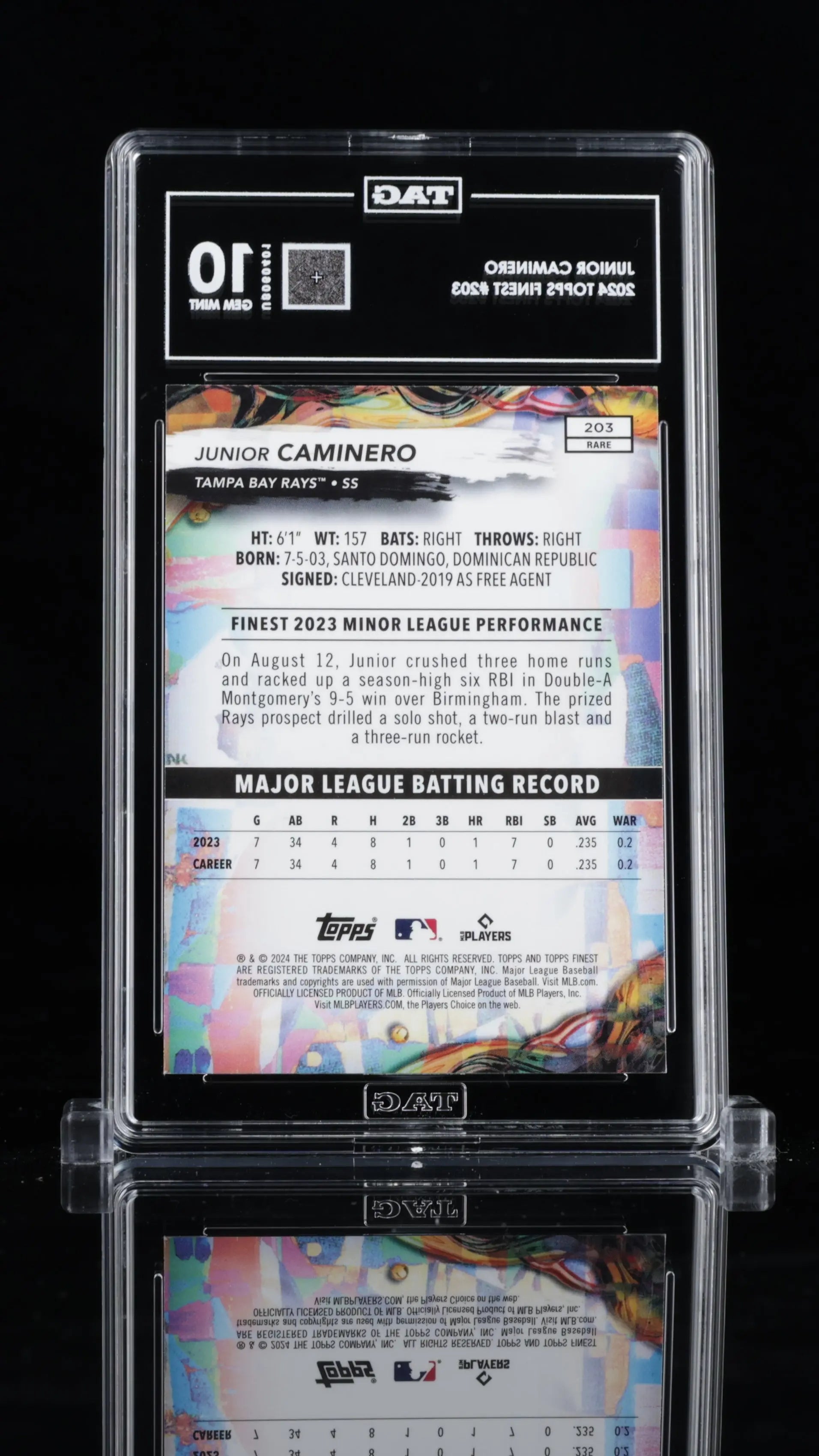 2024 Topps Finest Baseball Junior Caminero RC Rookie TAG 10 