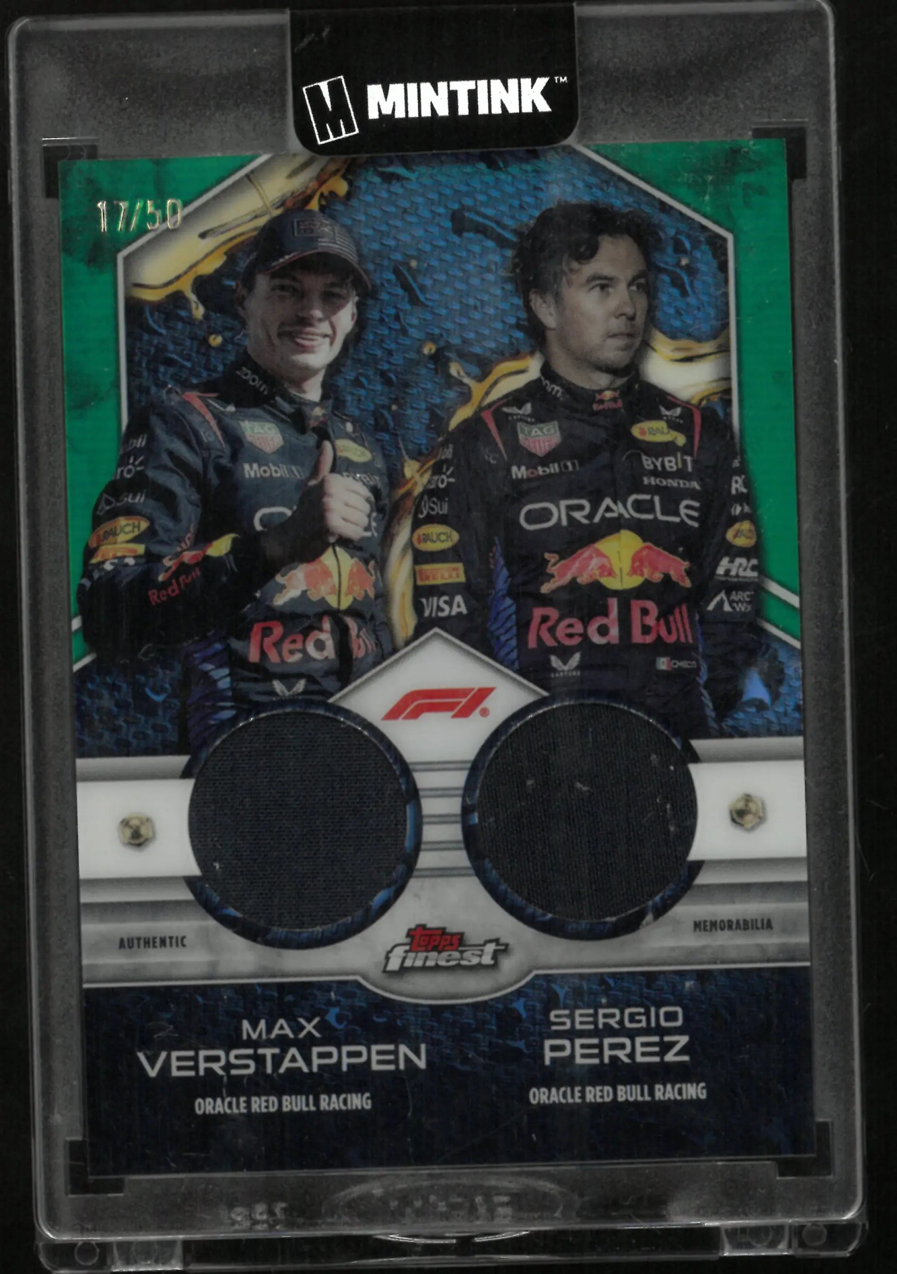 2024 Topps Finest F1 Duos Relics Max Verstappen/ Segio Perez Patch /50 Green 
