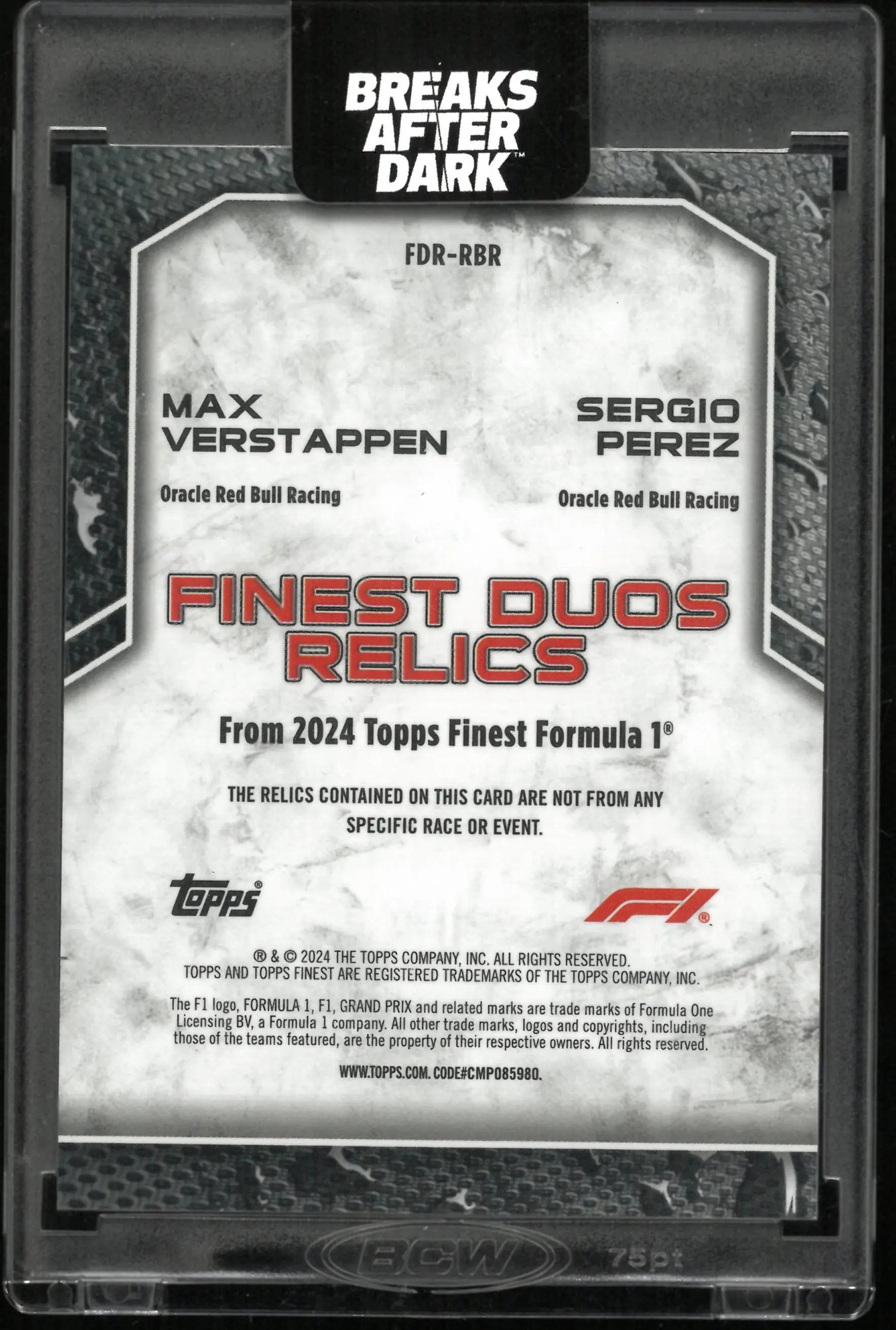 2024 Topps Finest F1 Duos Relics Max Verstappen/ Segio Perez Patch /50 Green 