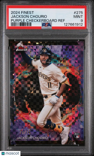2024 Topps Finest Jackson Chourio #275 Purple Checkerboard Ref 74/75 PSA 9 