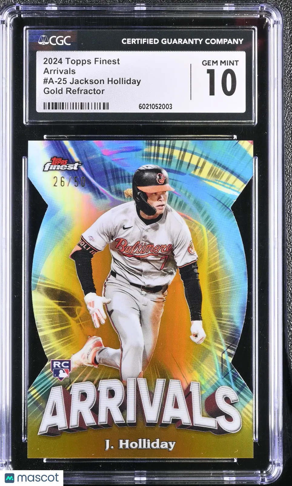 2024 Topps Finest Jackson Holliday RC Rookie Gold Refractor Arrivals CGC 10 