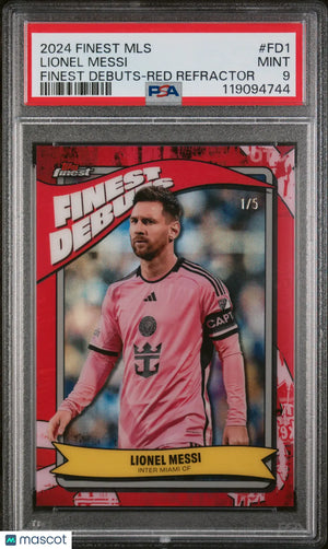 2024 Topps Finest MLS Finest Debuts Lionel Messi Red Refractor 1/5 PSA 9 