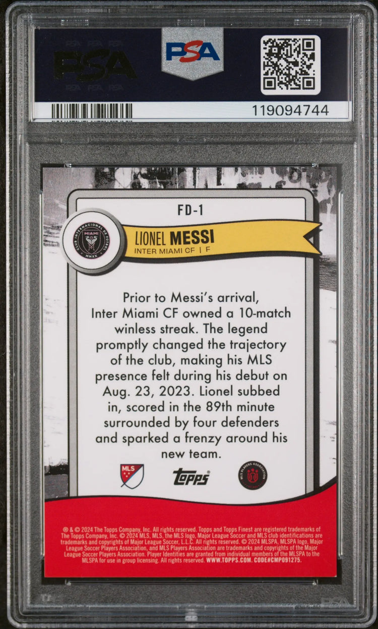 2024 Topps Finest MLS Finest Debuts Lionel Messi Red Refractor 1/5 PSA 9 