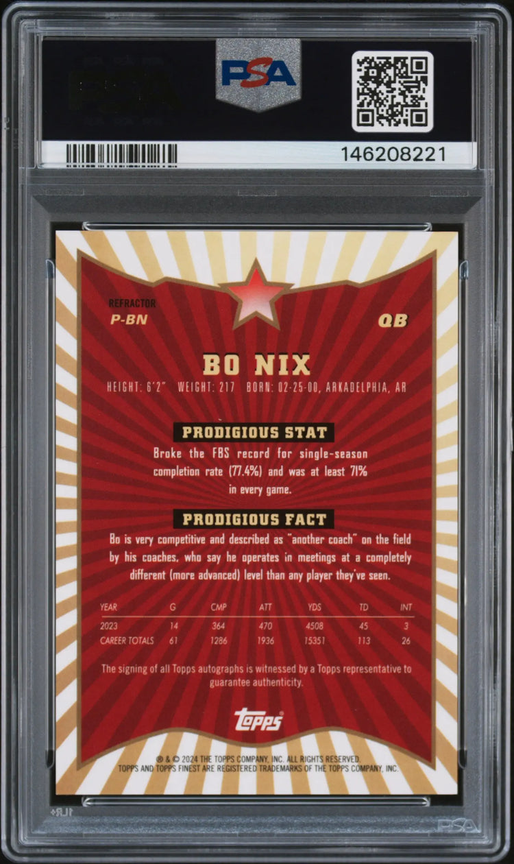 2024 Topps Finest Prodigies Autographs Bo Nix Auto Refractor RC PSA 9 Auto 10 
