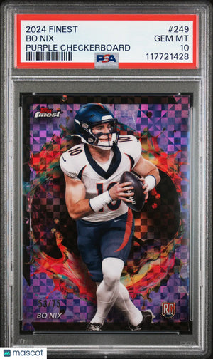 2024 Topps Finest Purple Checkerboard Rookie Bo Nix #249 /75 PSA 10 
