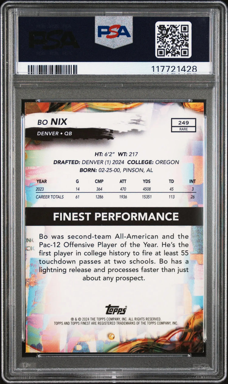 2024 Topps Finest Purple Checkerboard Rookie Bo Nix #249 /75 PSA 10 
