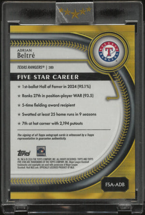 2024 Topps Five Star Autograph Adrian Beltre Auto Green /15 
