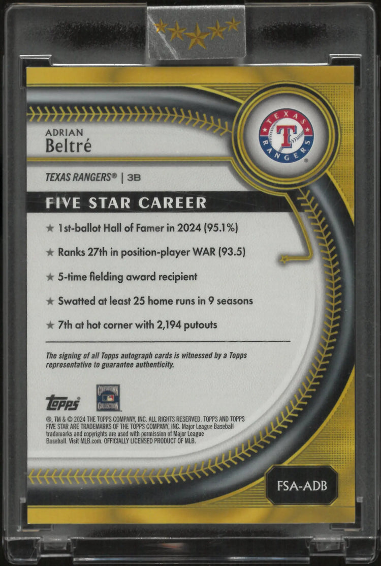2024 Topps Five Star Autograph Adrian Beltre Auto Green /15 