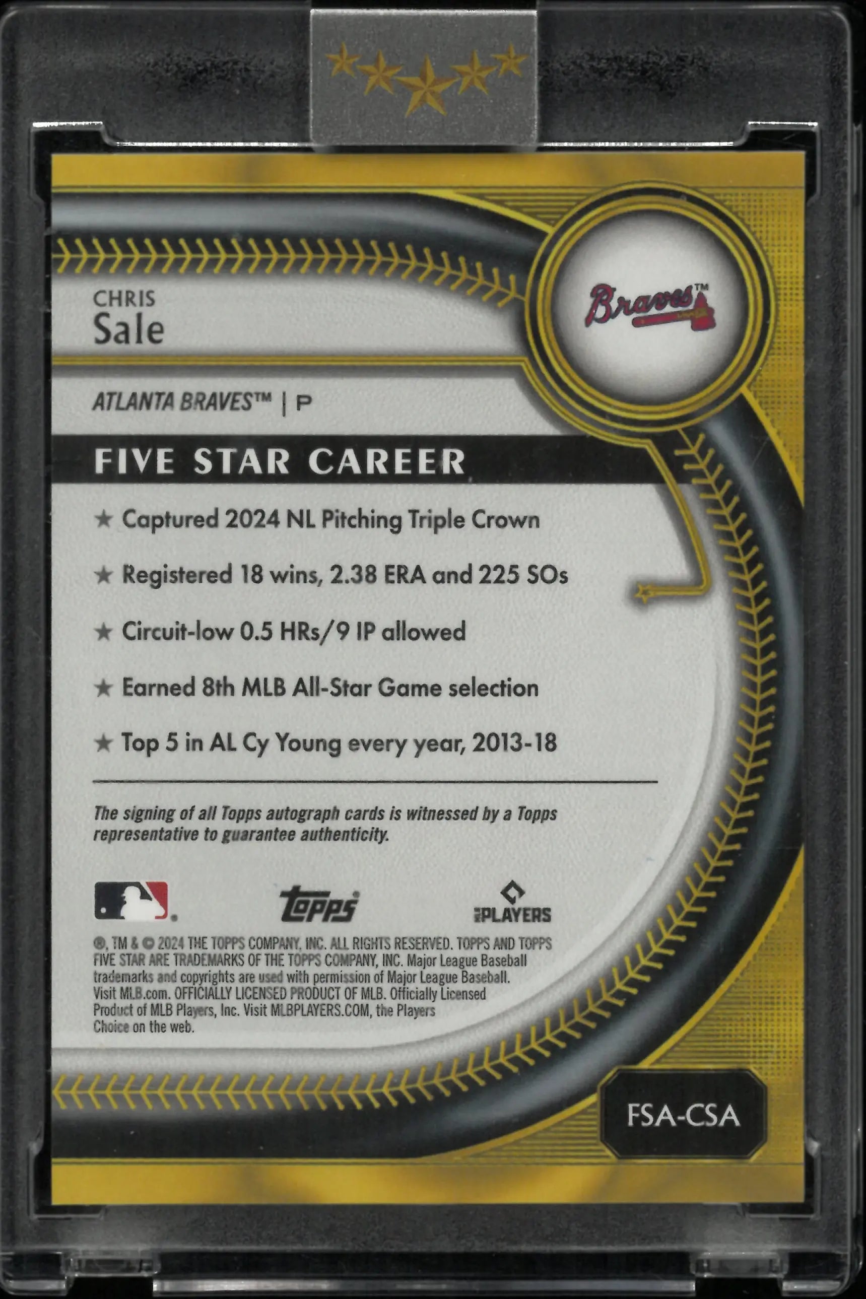 2024 Topps Five Star Autograph Chris Sale Auto Blue /25 