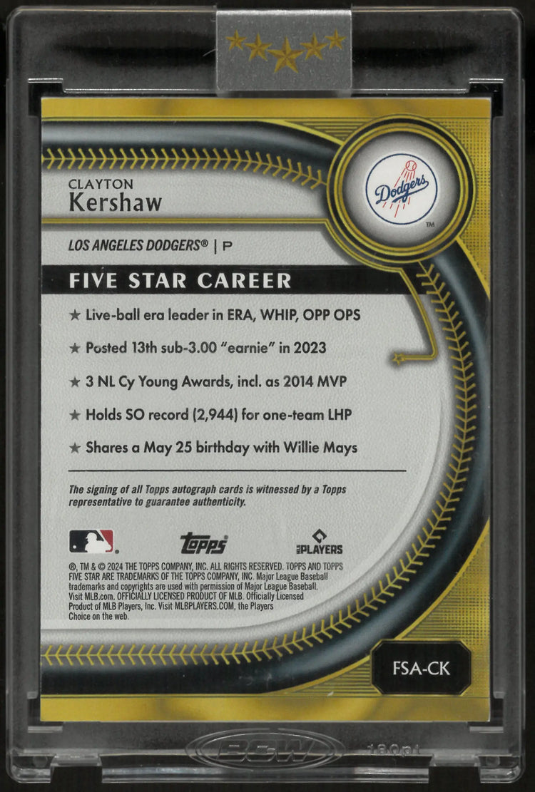 2024 Topps Five Star Autograph Clayton Kershaw Auto Black /25 