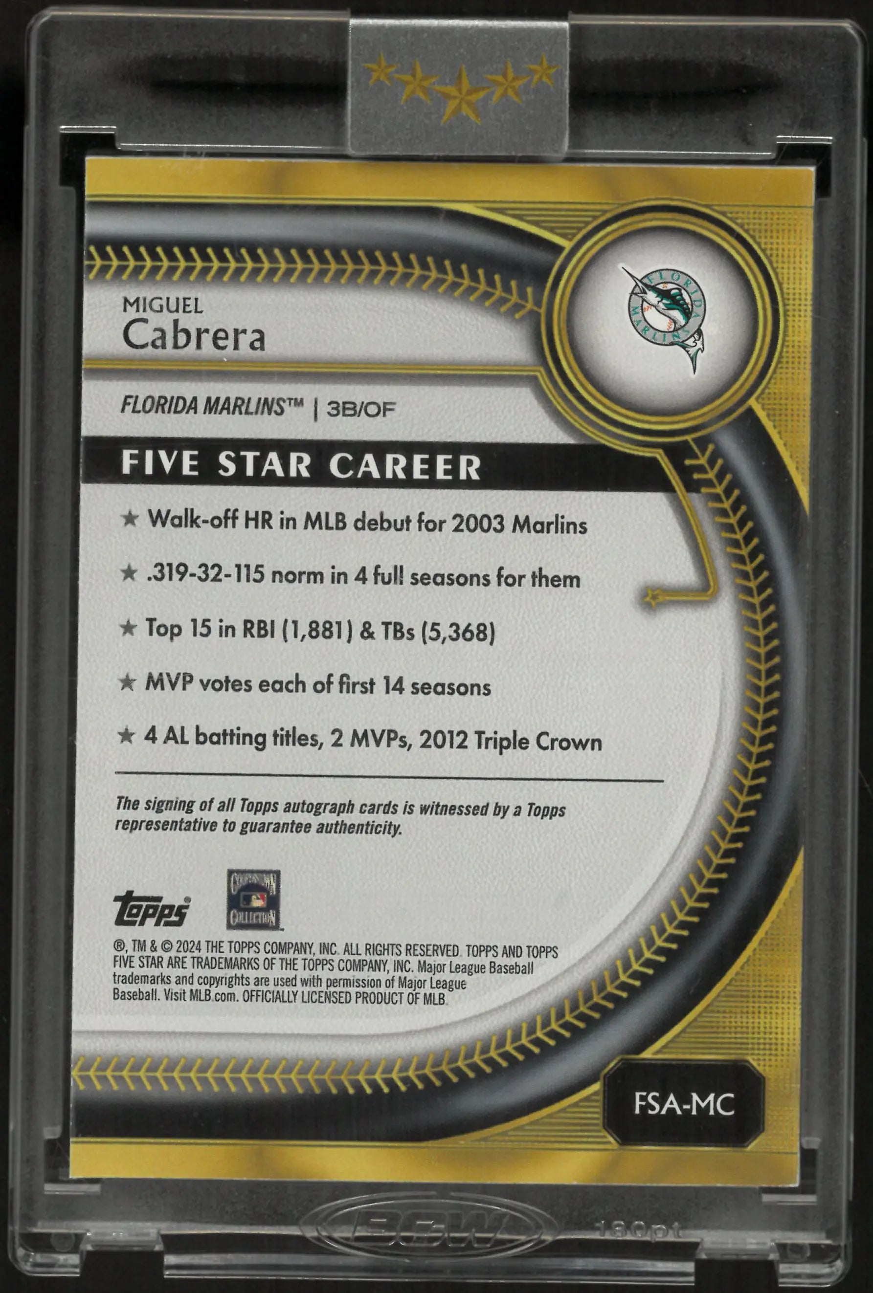 2024 Topps Five Star Autograph Miguel Cabrera Auto Purple /50 