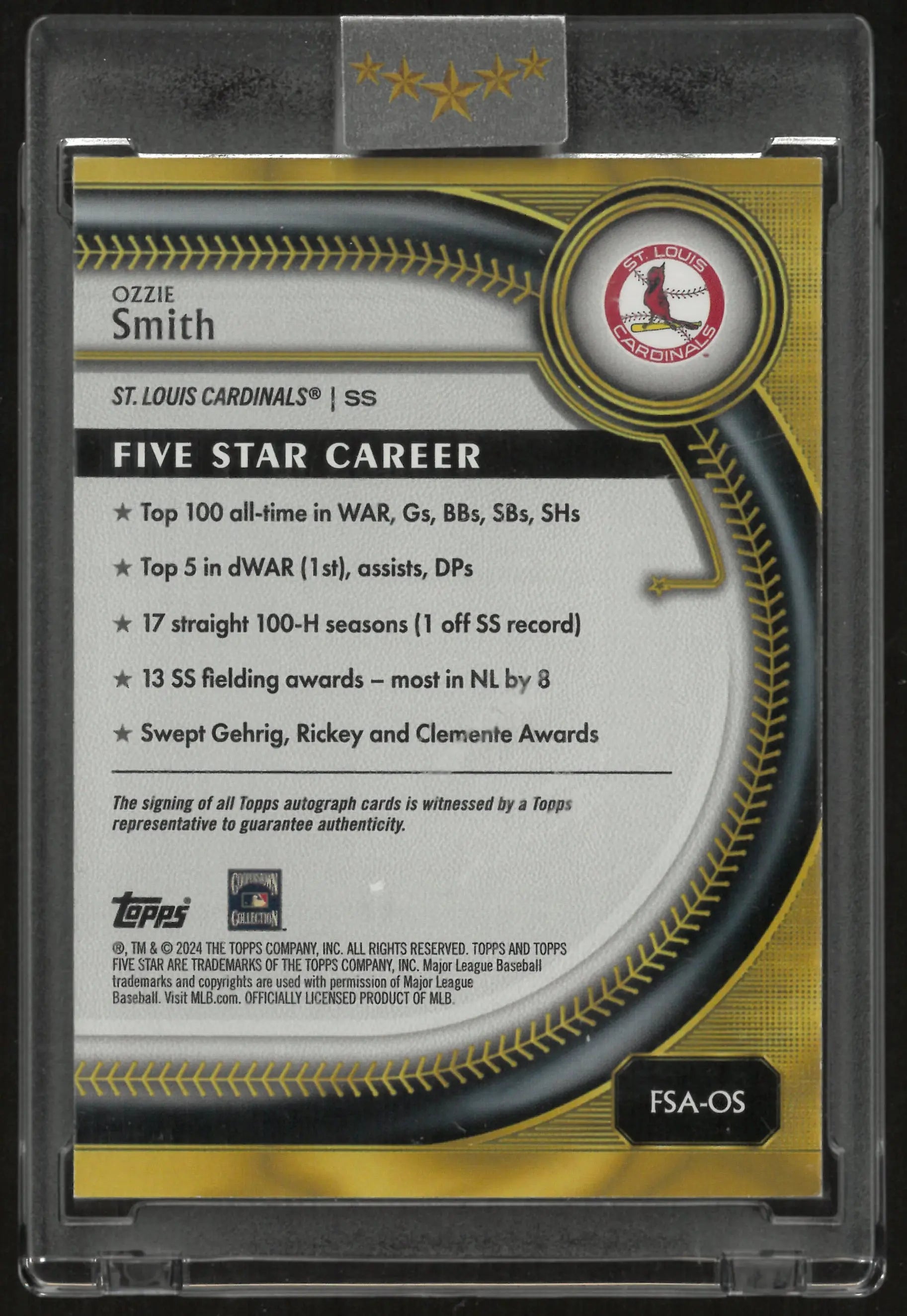 2024 Topps Five Star Autograph Ozzie Smith Auto Teal /75 