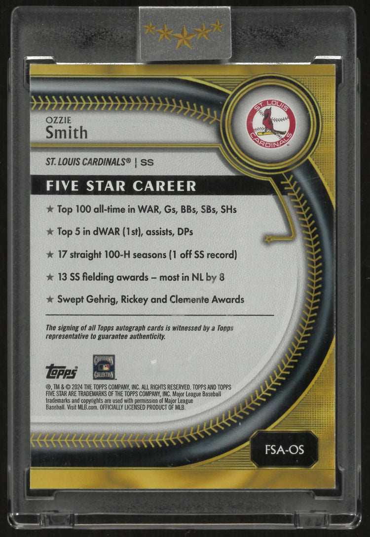 2024 Topps Five Star Autograph Ozzie Smith Auto Teal /75 