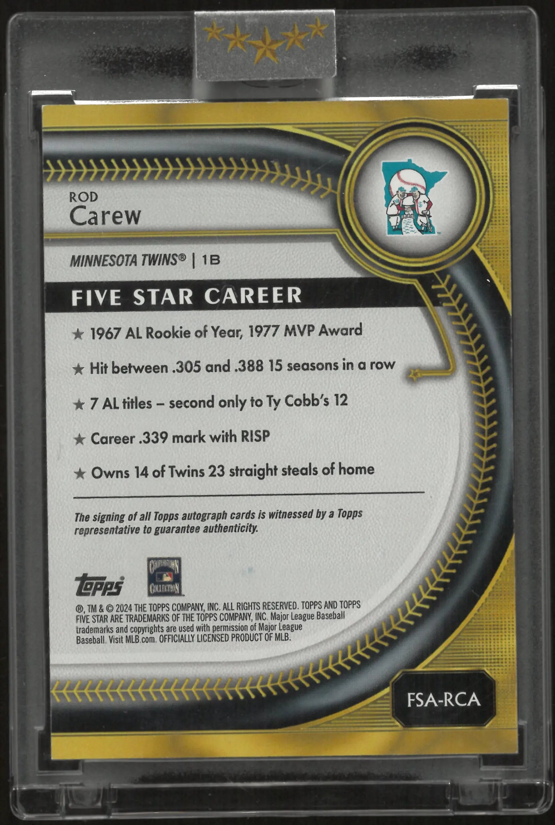 2024 Topps Five Star Autograph Rod Carew Auto Black /99 