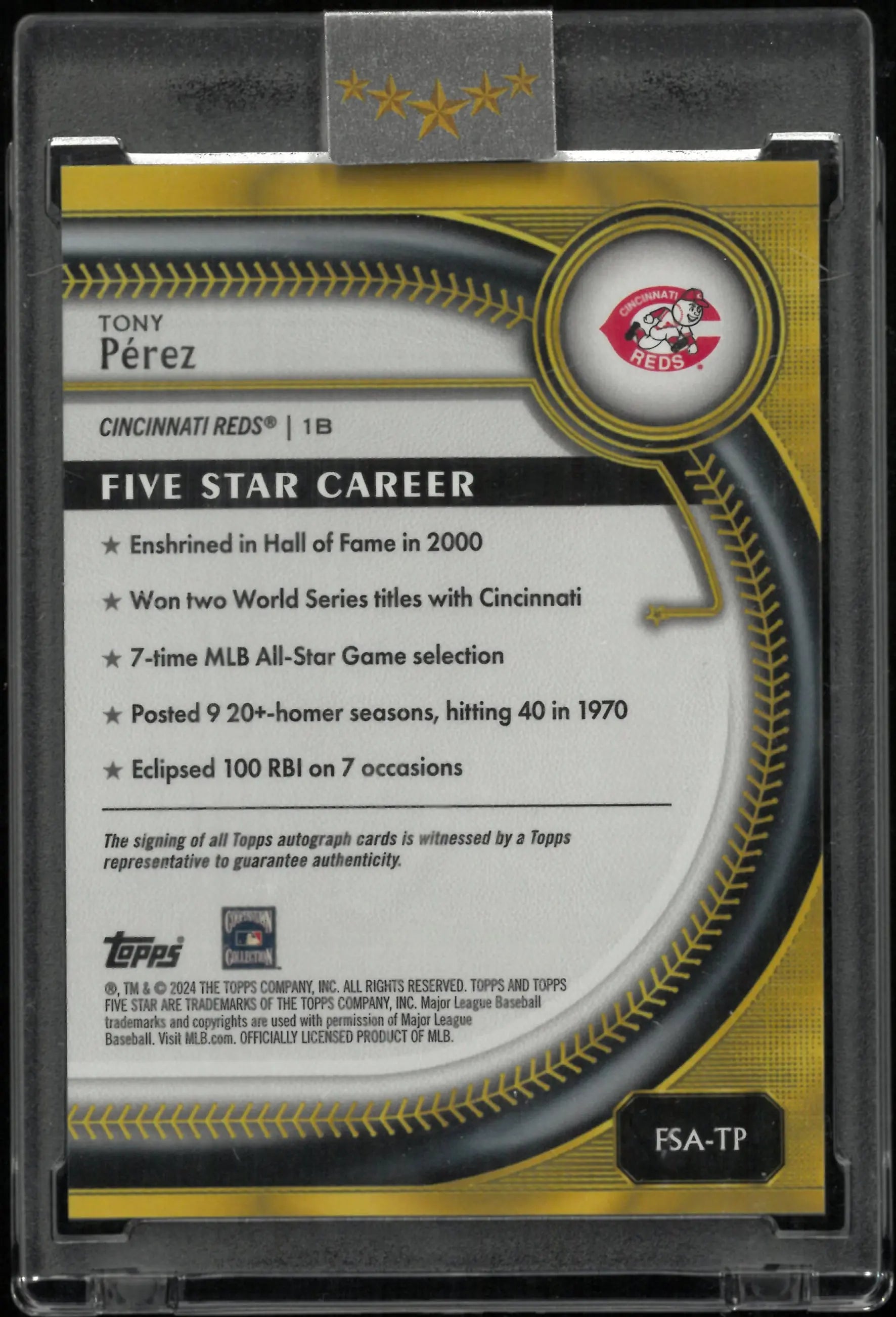 2024 Topps Five Star Autograph Tony Perez Auto Green /15 