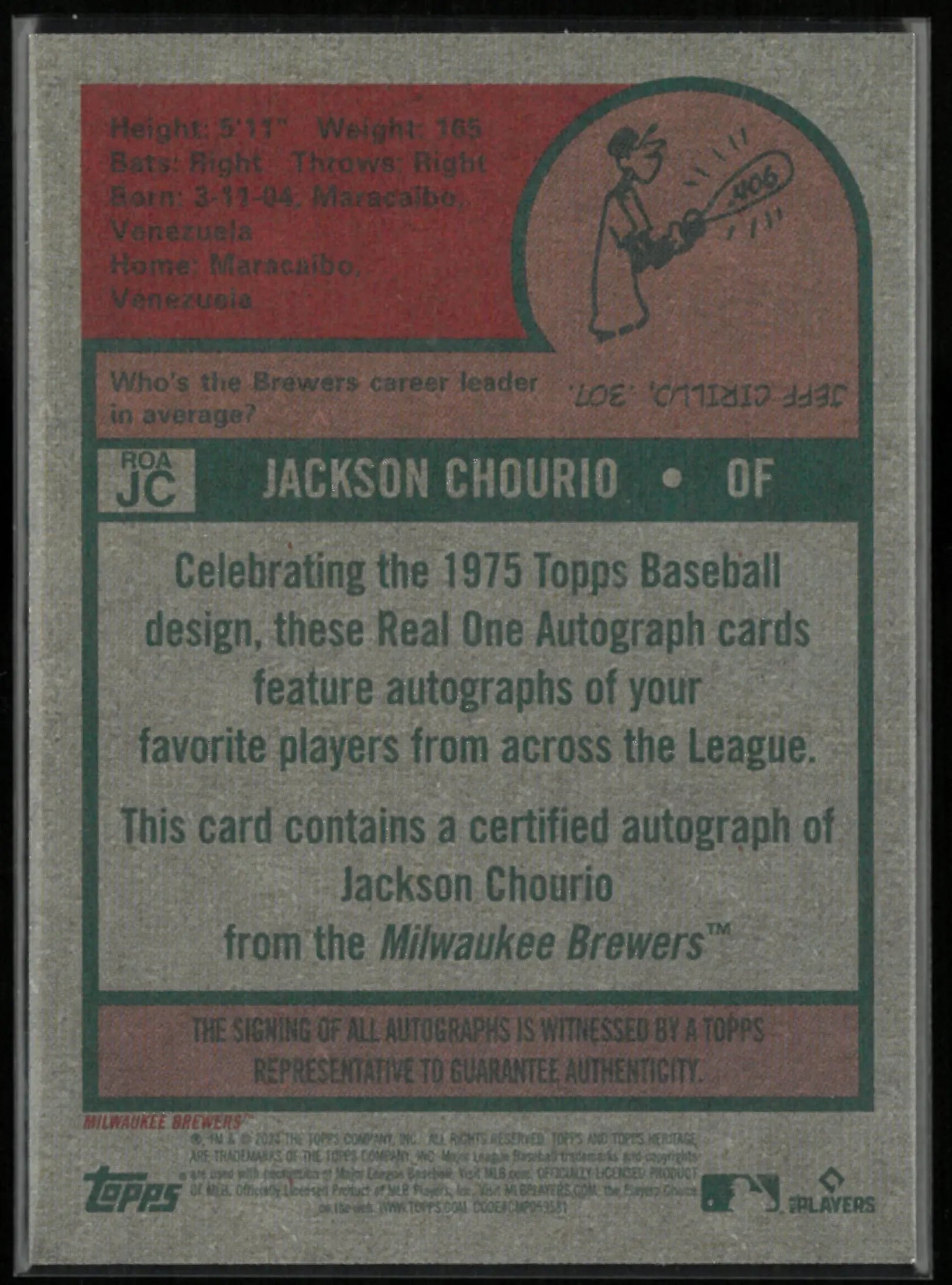 2024 Topps Heritage Rookie Autograph Jackson Chourio Auto RC 