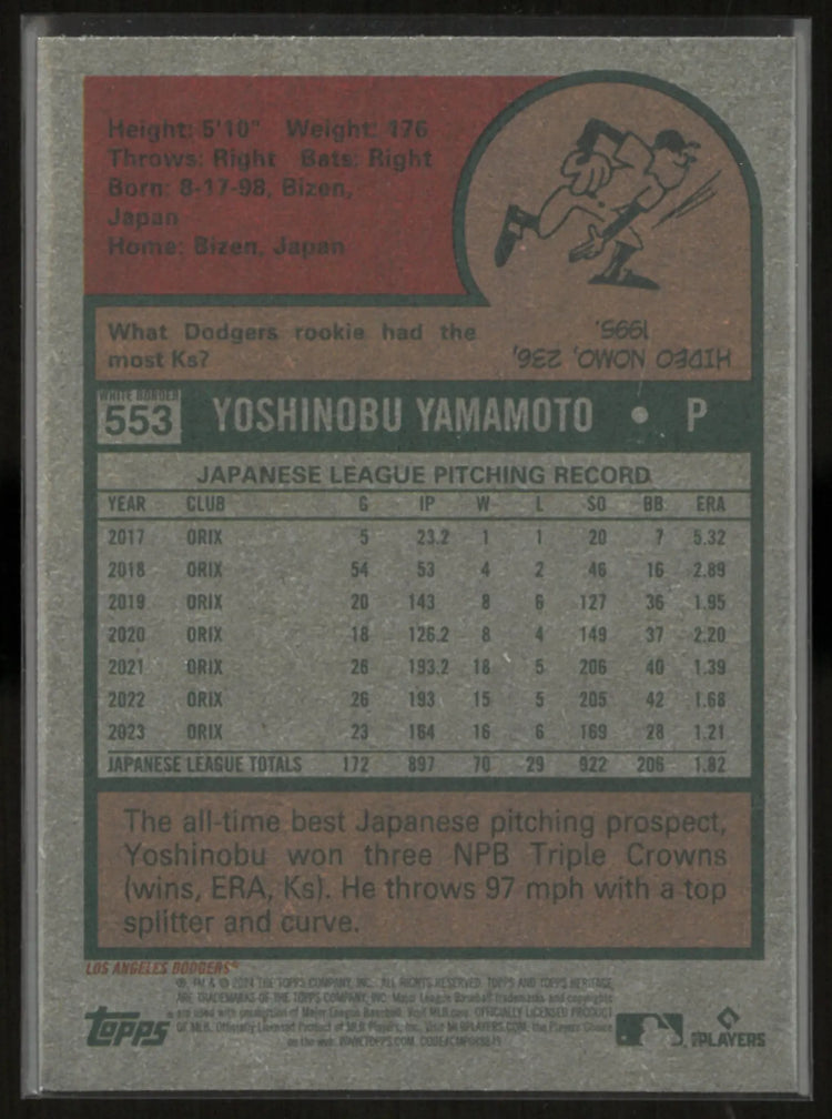 2024 Topps Heritage Rookie Yoshinobu Yamamoto RC Blue 