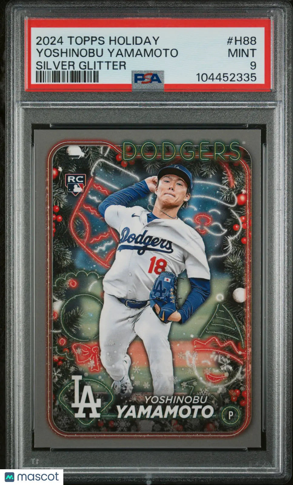 2024 Topps Holiday Yoshinobu Yamamoto RC Rookie Silver Glitter PSA 9 