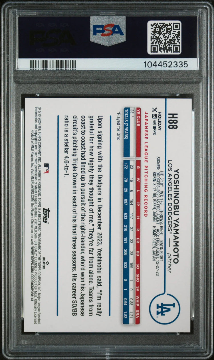 2024 Topps Holiday Yoshinobu Yamamoto RC Rookie Silver Glitter PSA 9 