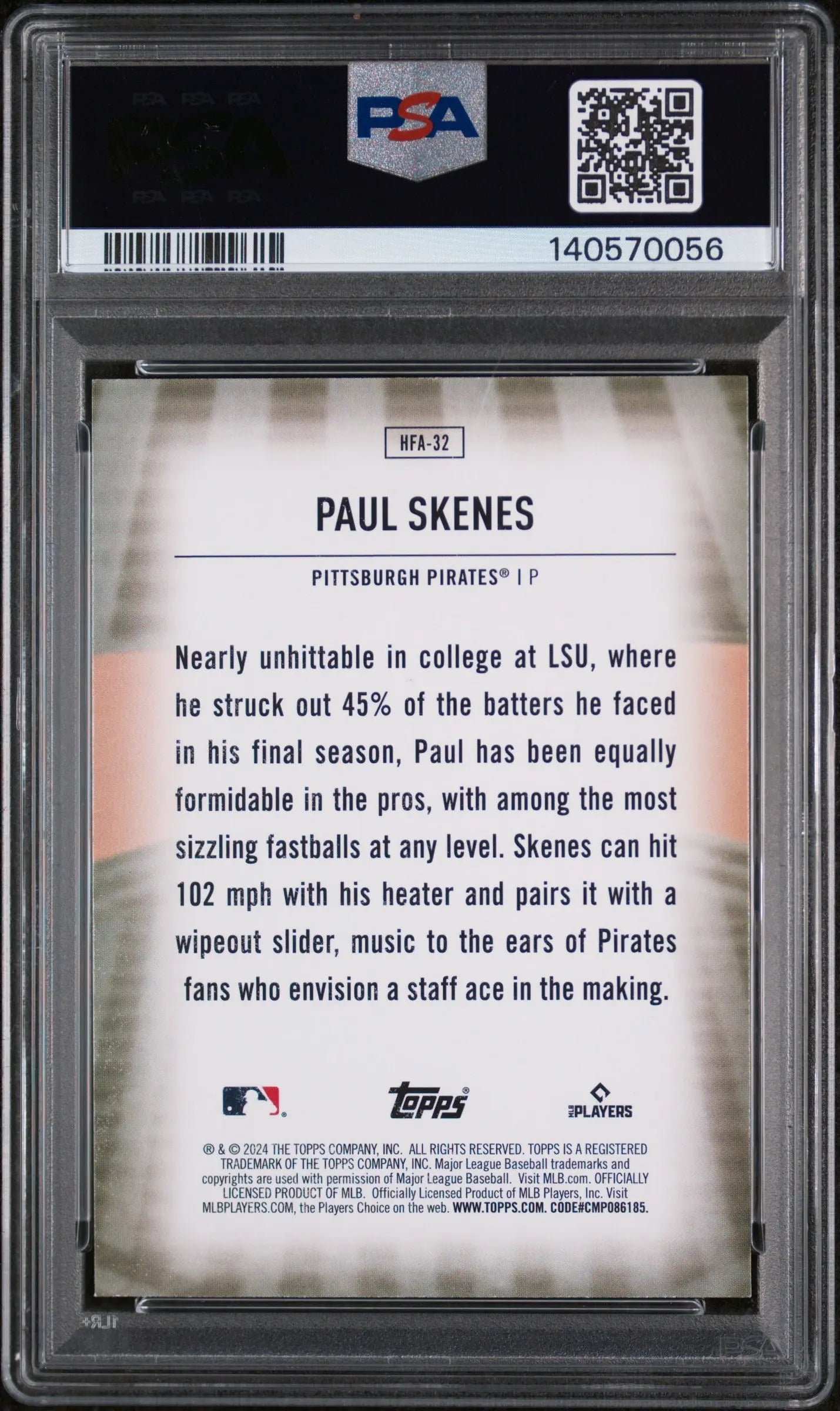 2024 Topps Home Field Advantage Paul Skenes Rookie RC PSA 8 
