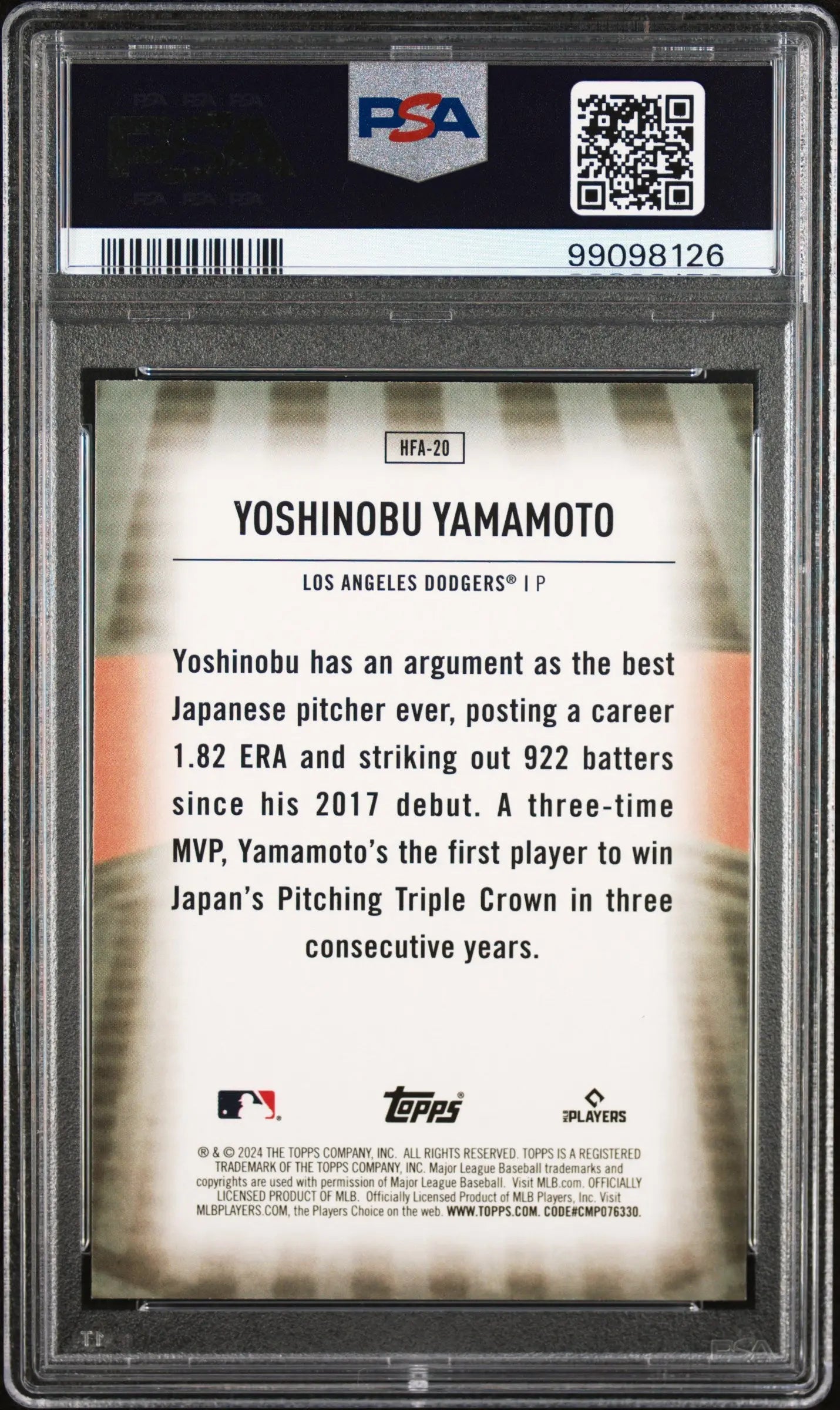 2024 Topps Home Field Advantage Yoshinobu Yamamoto RC Rookie PSA 10 